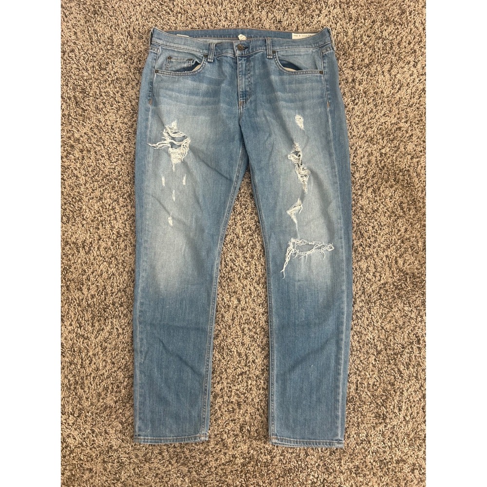 Rag & Bone The Dre Slim Boyfriend Distressed Jeans Light Wash Blue Size 32